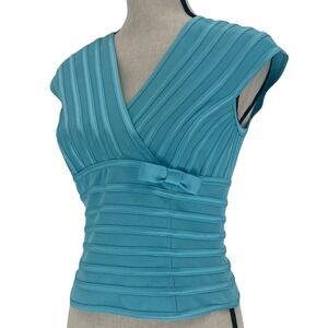 JS‎ Collections Pleated Top Aqua Blue V-Neck Sleeveless Blouse Size 10 Wedding